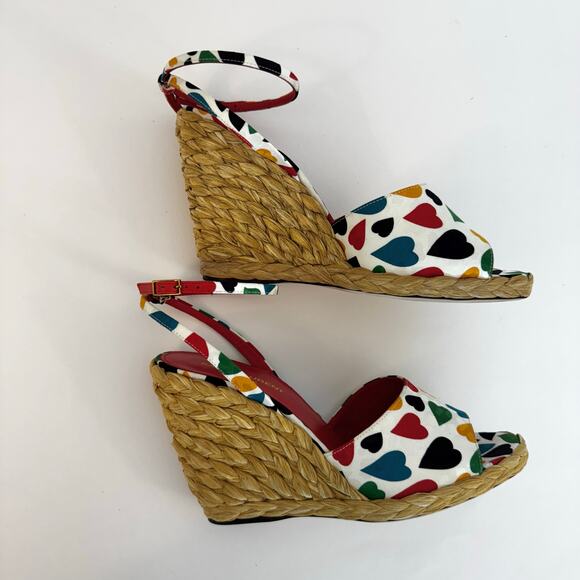 Saint Laurent Paloma Heart-Print Wedge Wicker Espadrilles Sandals 38.5 (US 8.5) - Picture 5 of 16